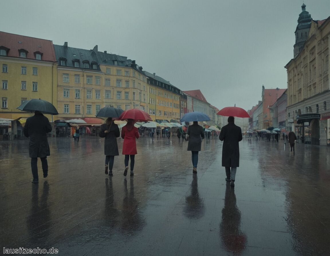 Spaziergänge werden durch Regen unterbrochen - Cottbus bei Regen